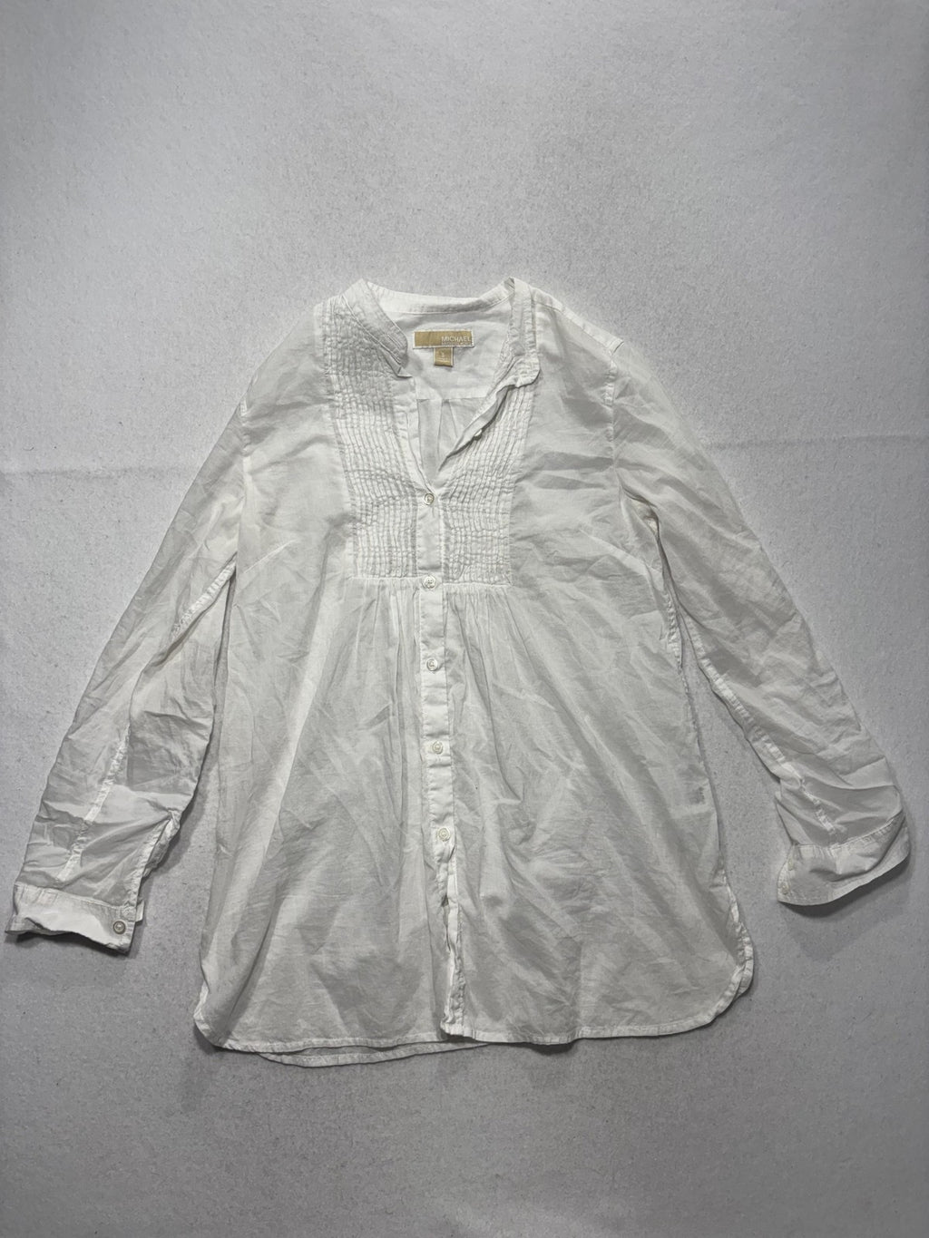 MICHAEL Michael Kors Blouse Womens Small White Pleated Henley Tunic Cotton Top