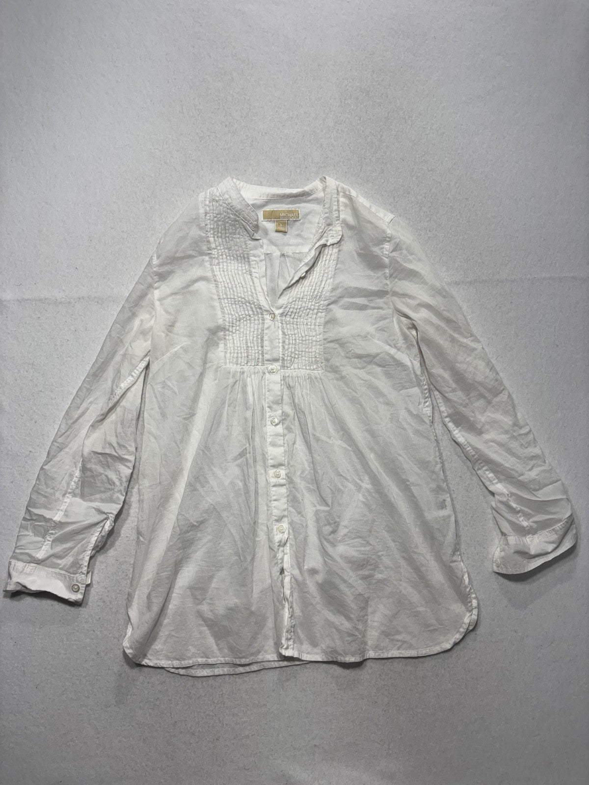 MICHAEL Michael Kors Blouse Womens Small White Pleated Henley Tunic Cotton Top