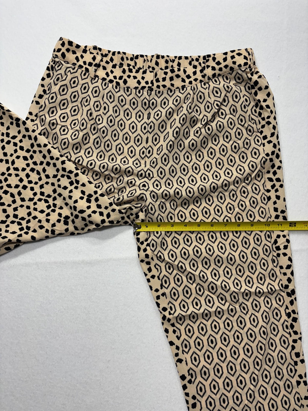ESSENTIEL Antwerp Dress Pants Womens 40 Beige Geo Dot Print Elastic Waist Slim