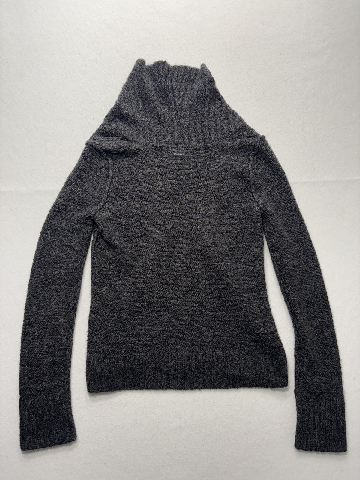 Columbia Sweater Womens Small Gray Hooded Cowl Neck Button Henley Knit