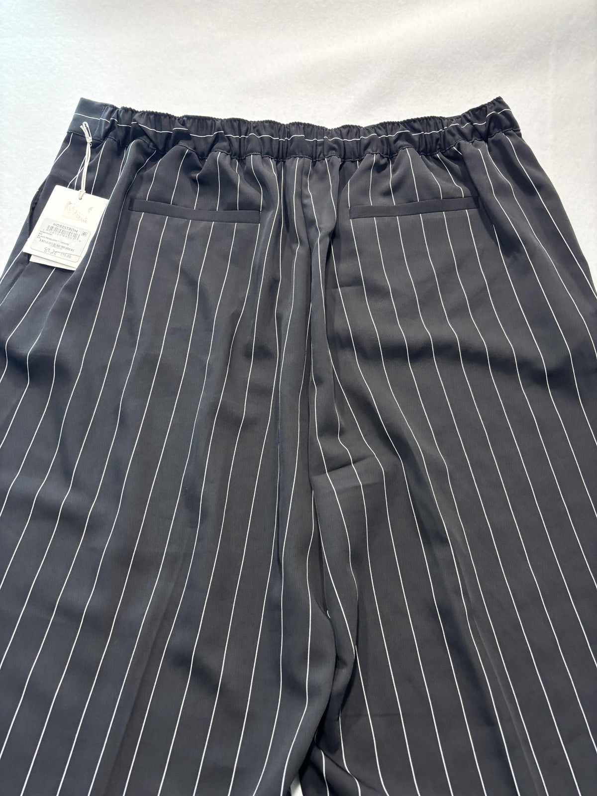 Nordstrom Dress Pants Womens XXL Black Penelope Pinstripe Wide Leg Pull On