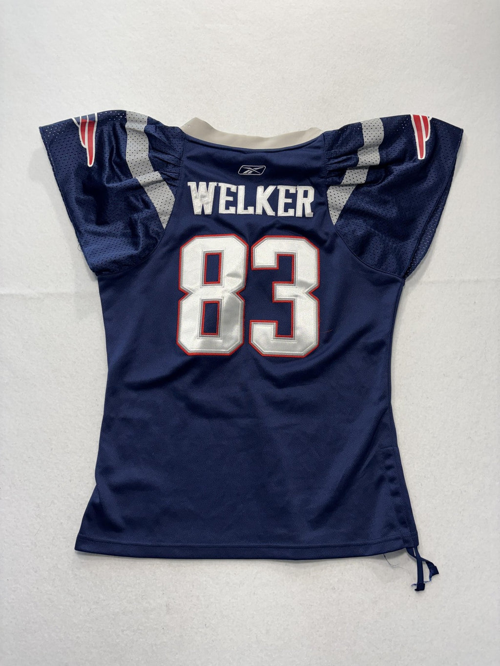 New England Patriots Jersey Womens Large Blue NFL Football Reebok Welker 83