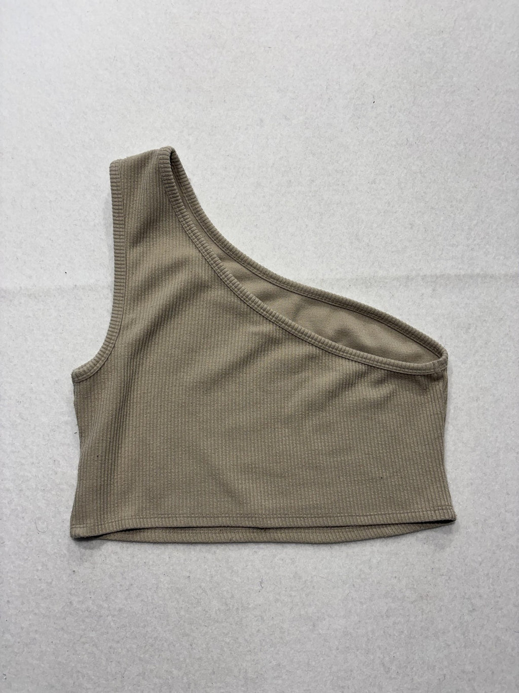 Reformation Tank Top Womens Medium Beige One Shoulder Ribbed Knit Cropped