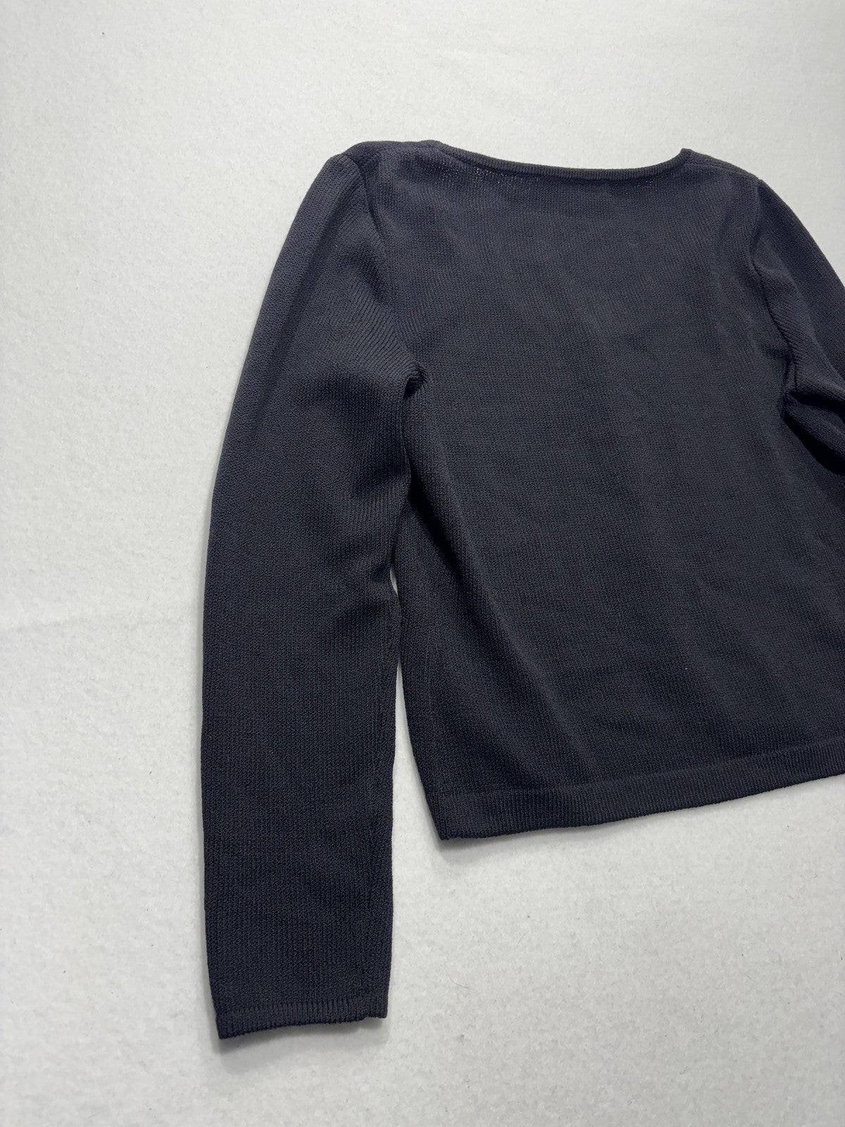St. John Sweater Womens 4 Black Scoop Neck Rhinestone Button Long Sleeve Knit