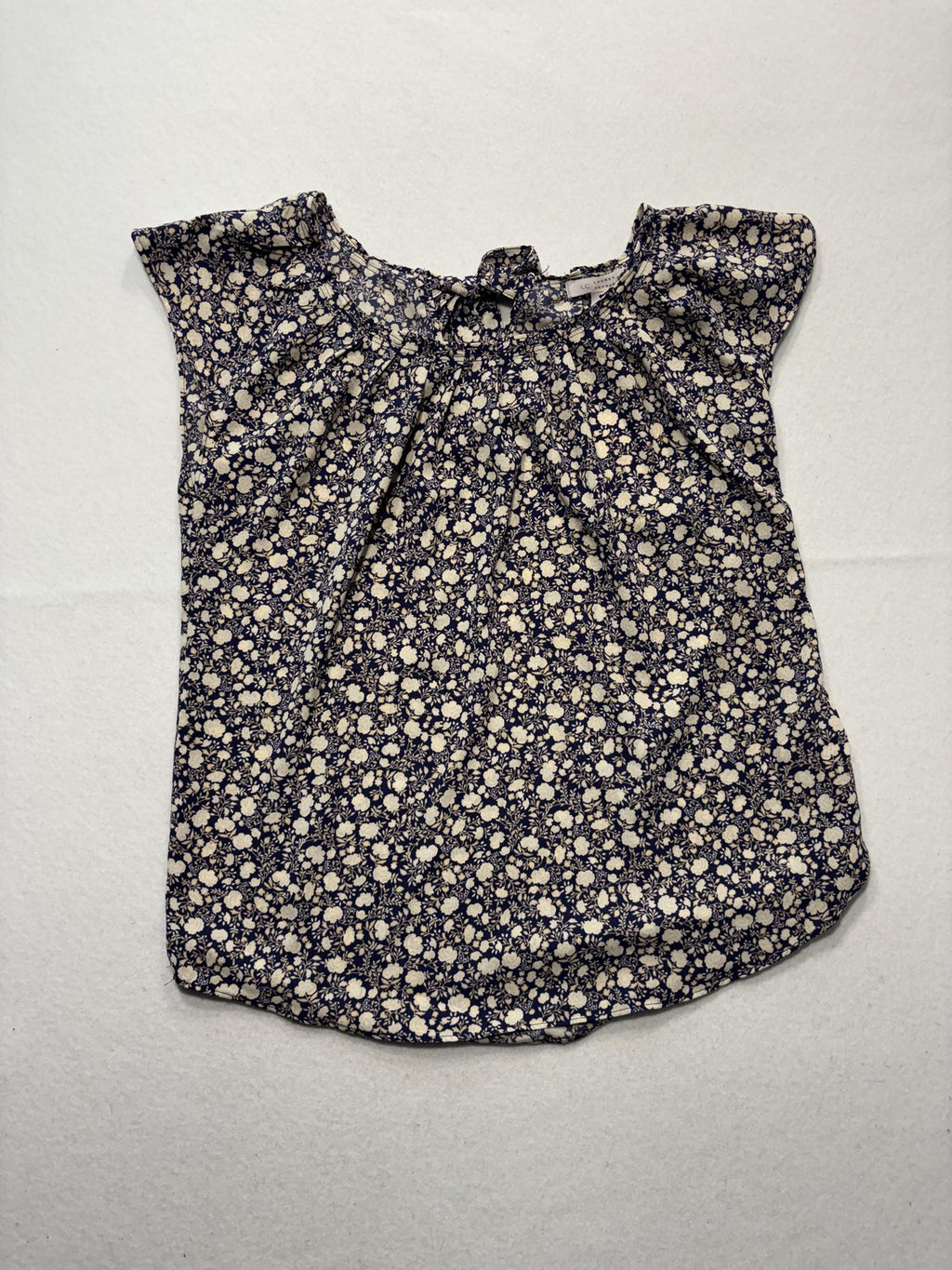 LC Lauren Conrad Blouse Womens Small Blue Floral Flutter Sleeve Bow Keyhole Top