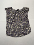 LC Lauren Conrad Blouse Womens Small Blue Floral Flutter Sleeve Bow Keyhole Top