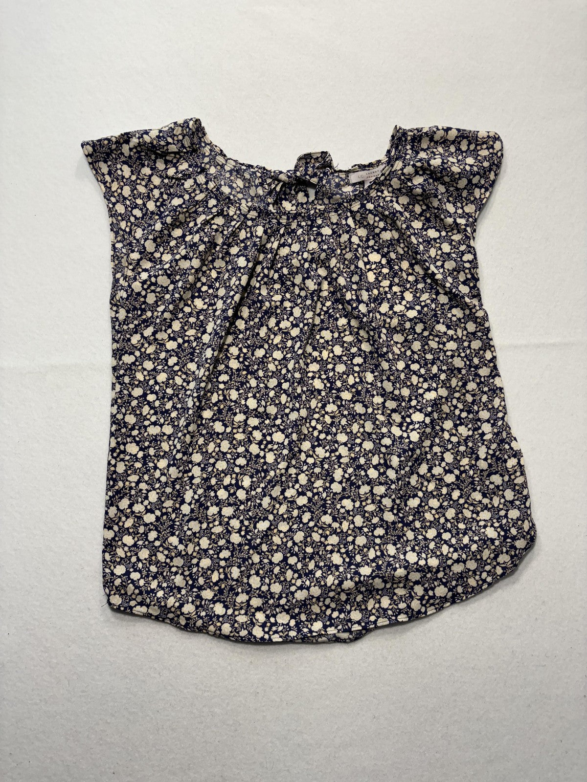 LC Lauren Conrad Blouse Womens Small Blue Floral Flutter Sleeve Bow Keyhole Top