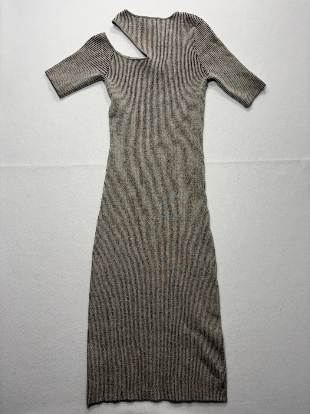 Monrow Sweater Dress Womens XS Gray Ribbed V Neck Cutout Bodycon Long Knit