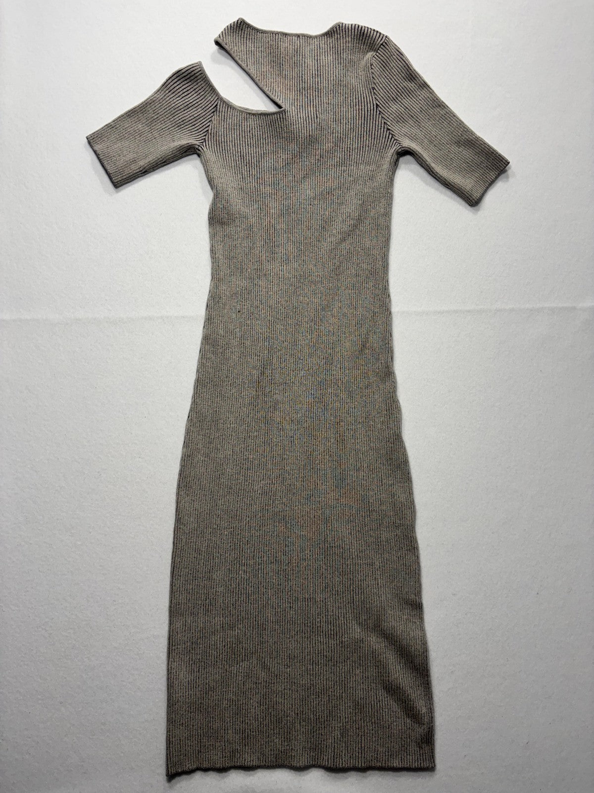 Monrow Sweater Dress Womens XS Gray Ribbed V Neck Cutout Bodycon Long Knit