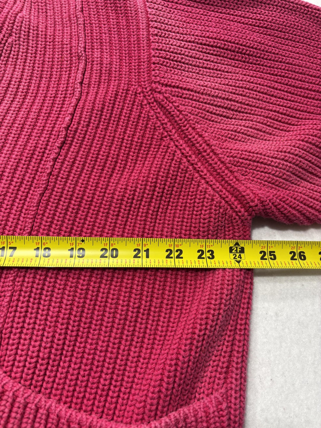 Liz Sport Sweater Womens Medium Pink V Neck Raglan Knit Pockets Chunky