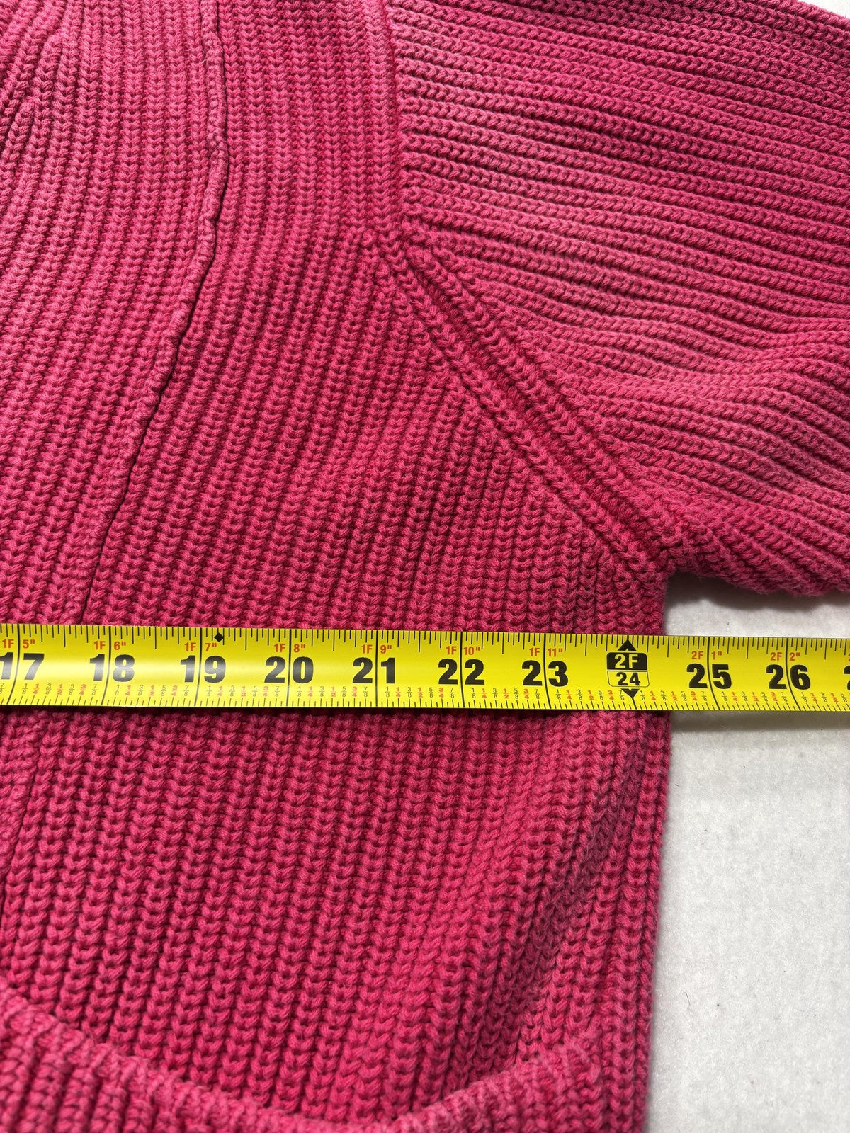 Liz Sport Sweater Womens Medium Pink V Neck Raglan Knit Pockets Chunky