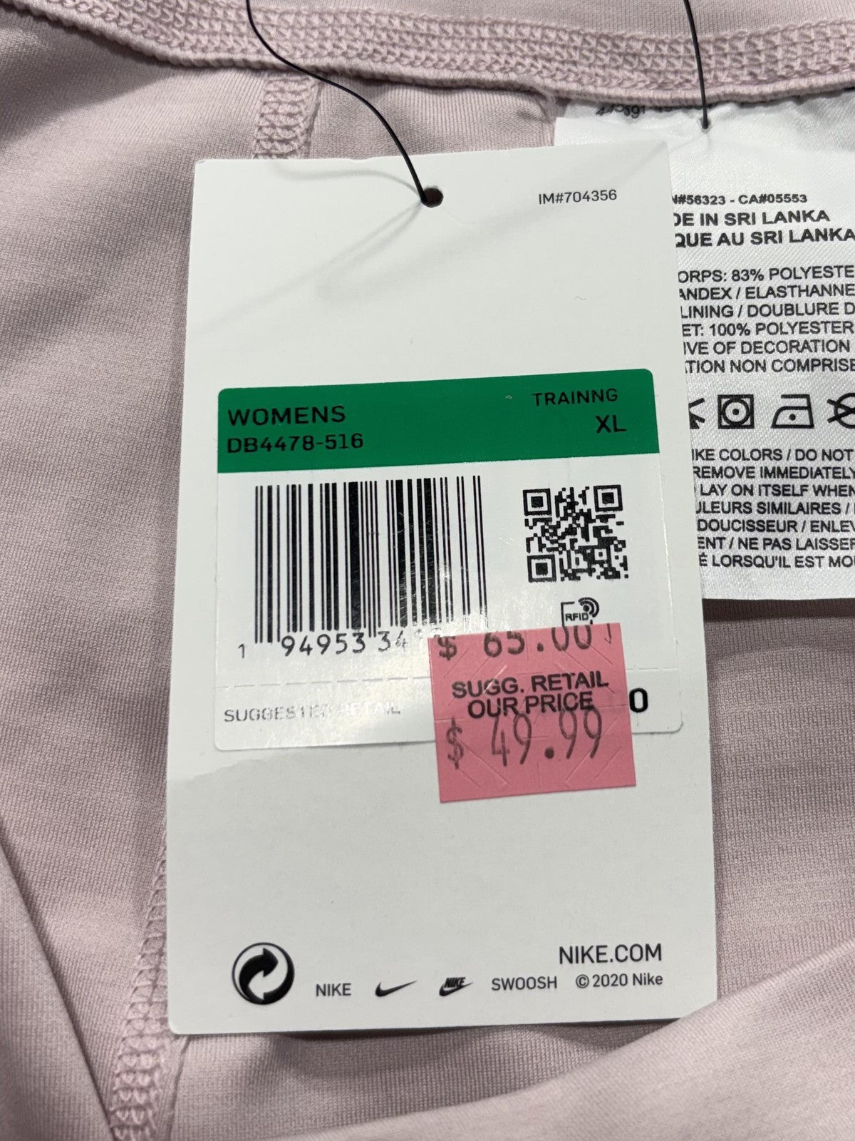 Nike Yoga Leggings Womens XL Pink Dri-FIT High Rise 7/8 Length Ankle Training