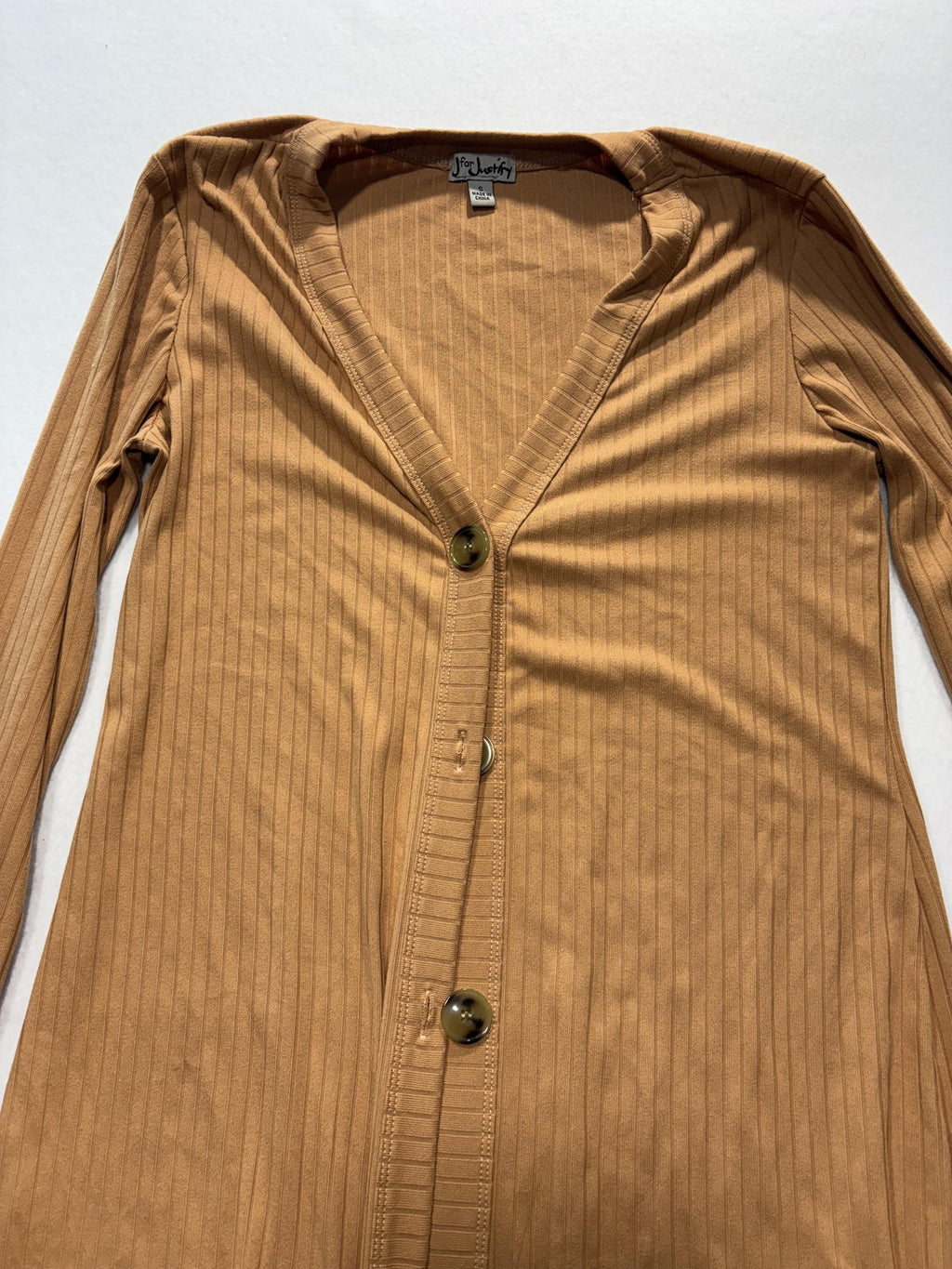 J For Justify Cardigan Sweater Juniors S Brown Ribbed Knit V Neck Button Long