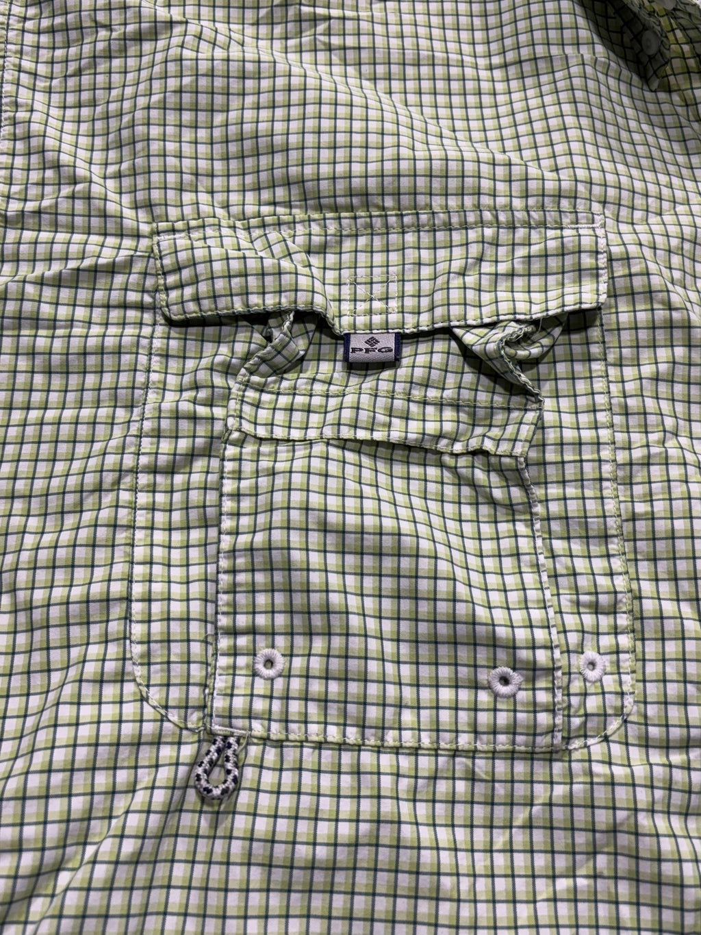 Columbia PFG Super Bahama Shirt Mens 2XL Green Short Sleeve Fishing Button Up