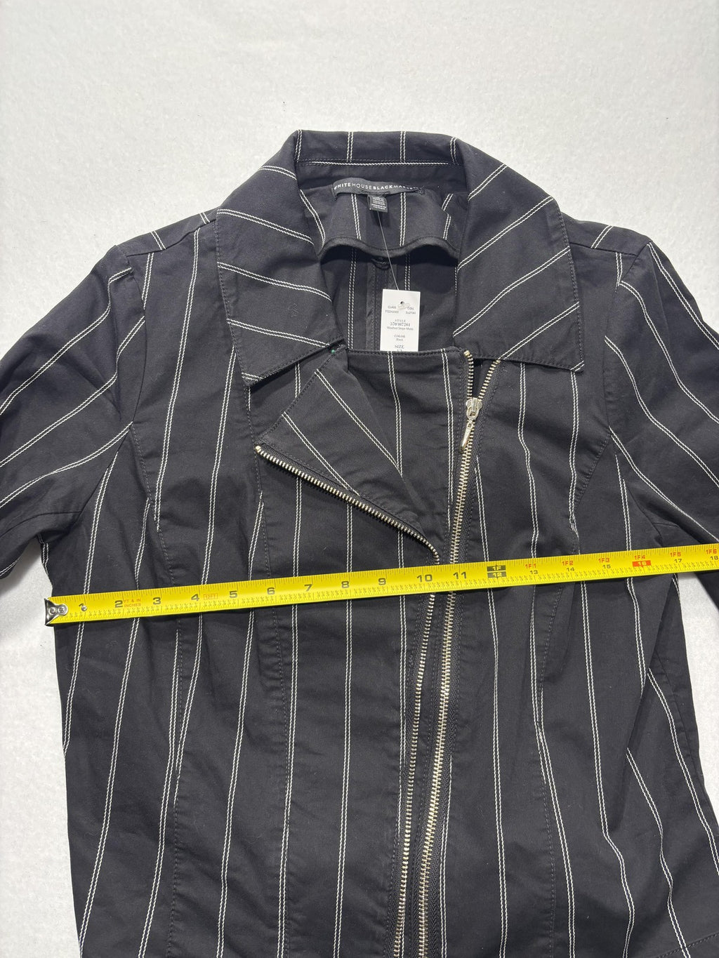 White House Black Market Moto Jacket Womens 12 Black Stripe Twill Zip Short