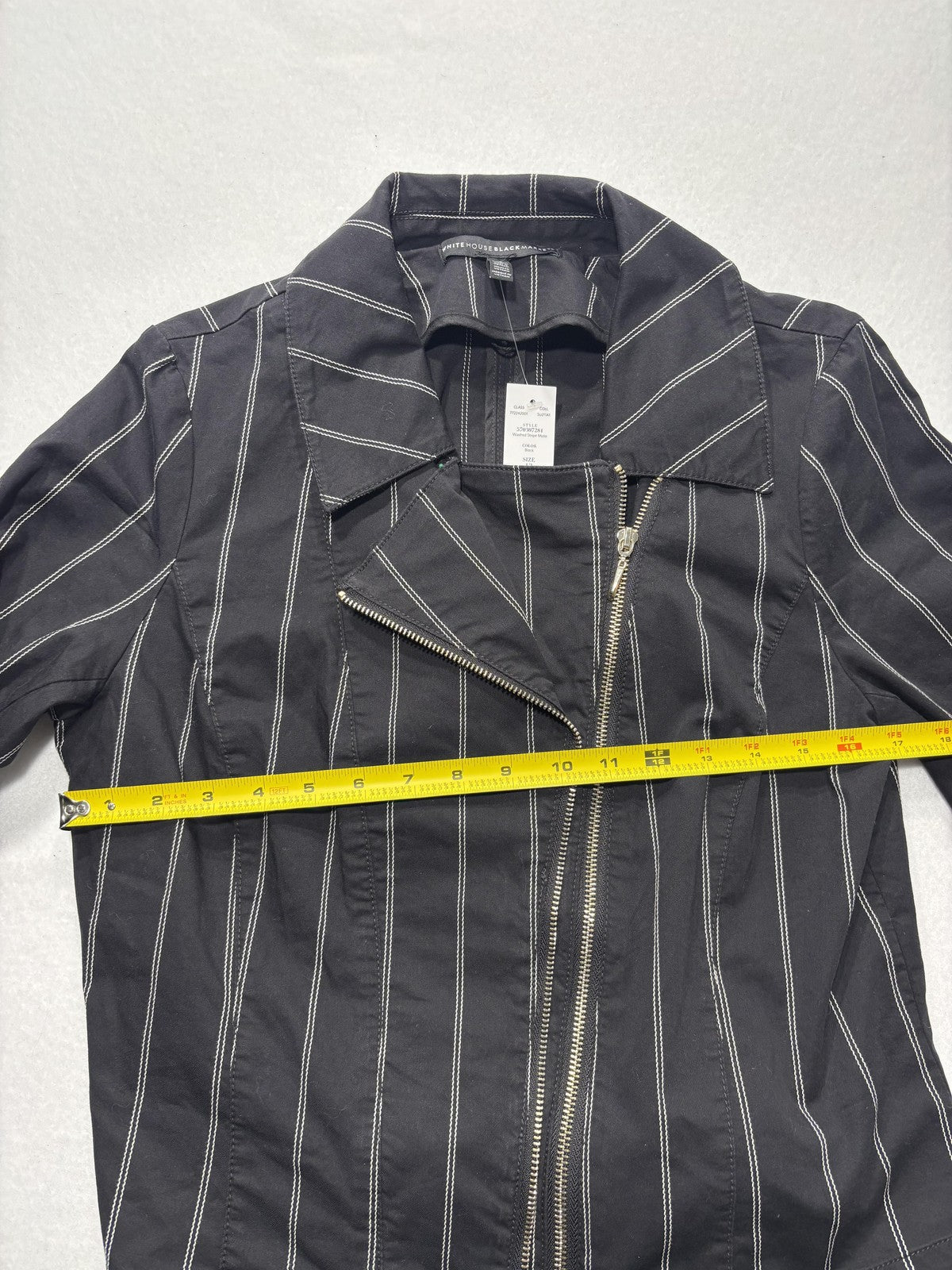 White House Black Market Moto Jacket Womens 12 Black Stripe Twill Zip Short