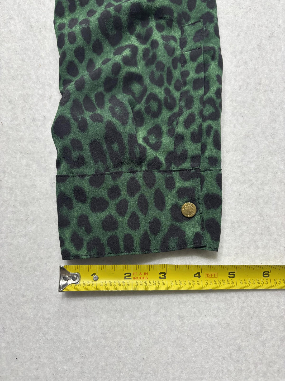 MICHAEL Michael Kors Blouse Womens Large Green Animal Print Zip Front Satin