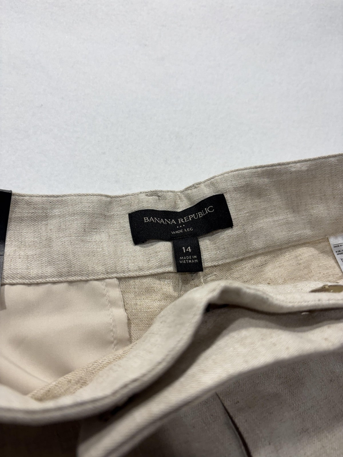 Banana Republic Dress Pants Womens 14 Beige Linen Wide Leg High Rise Relaxed