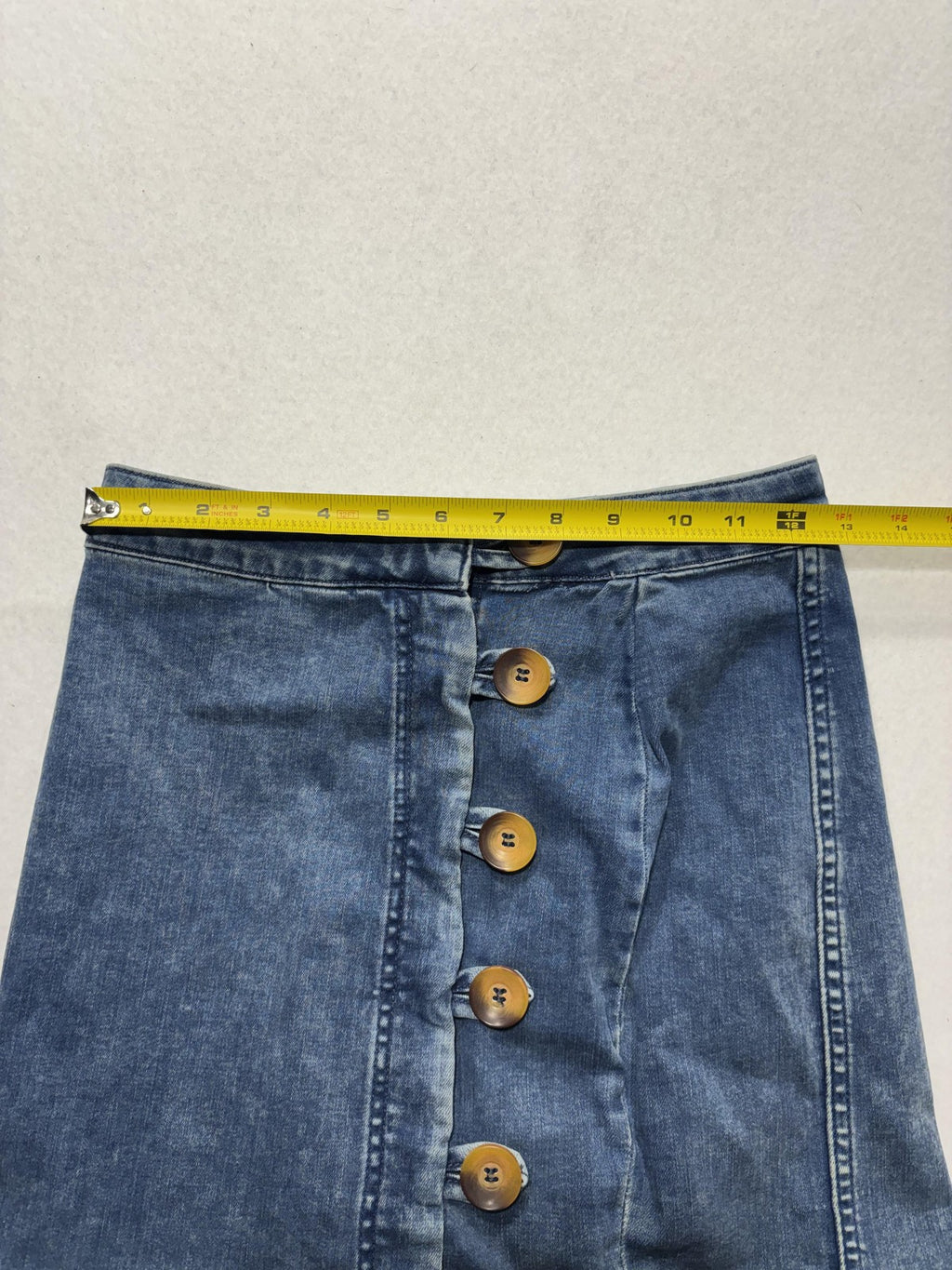 Free People Skirt Womens 4 Blue Denim Button Front A Line Mini Stretch
