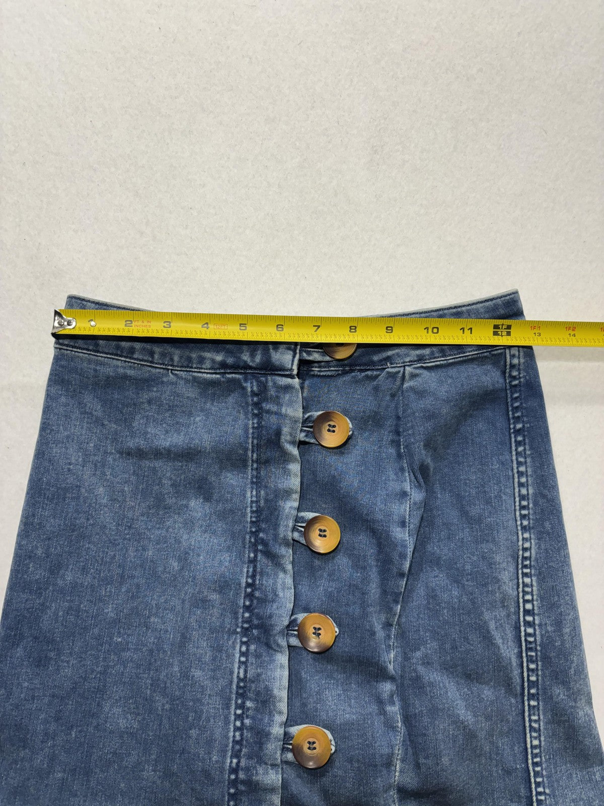 Free People Skirt Womens 4 Blue Denim Button Front A Line Mini Stretch