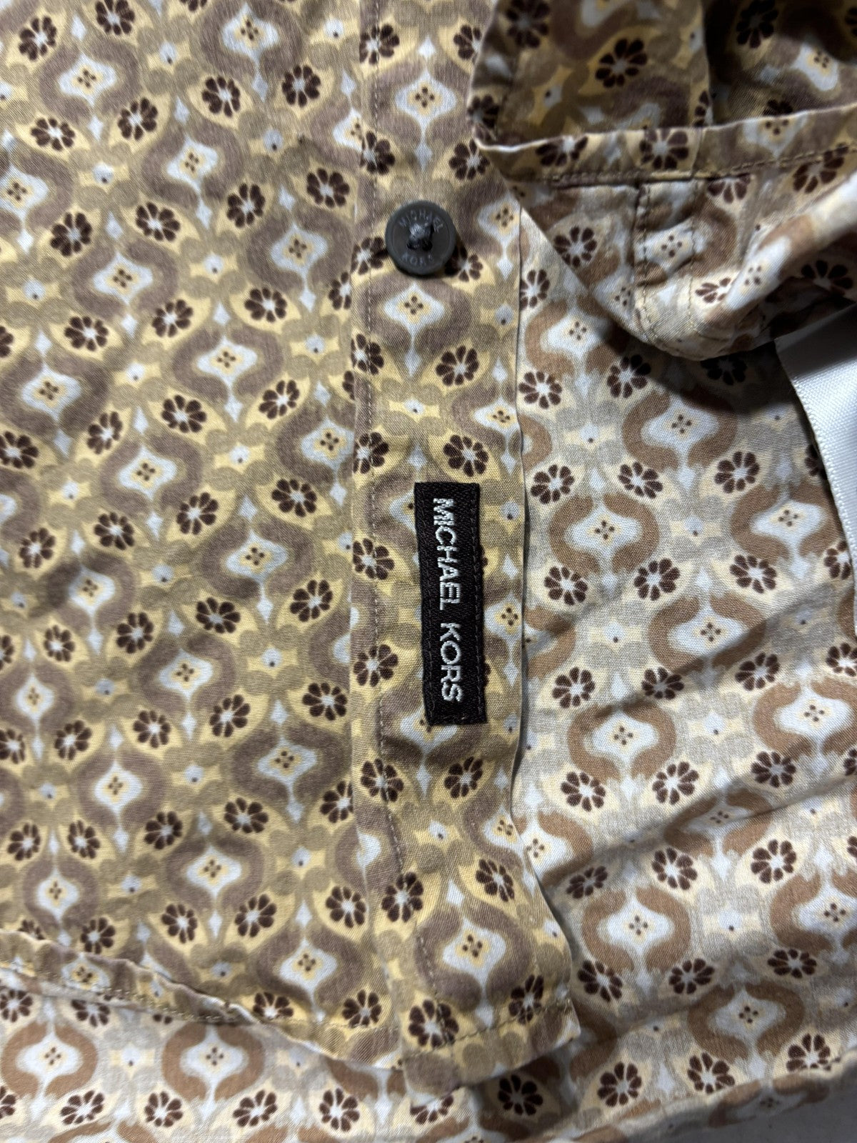 Michael Kors Dress Shirt Mens Large Brown Floral Long Sleeve Tailored Fit