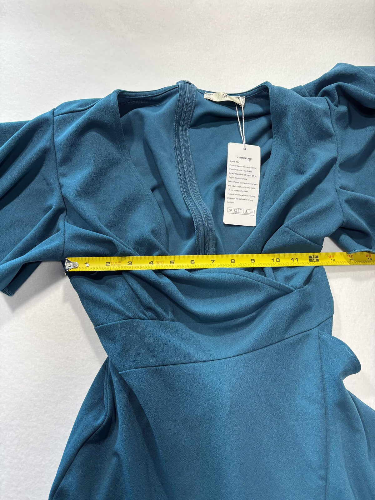 ZZV Dress Womens Medium Blue Cowl Neck Flutter Sleeve Asymmetrical Ruffle Midi