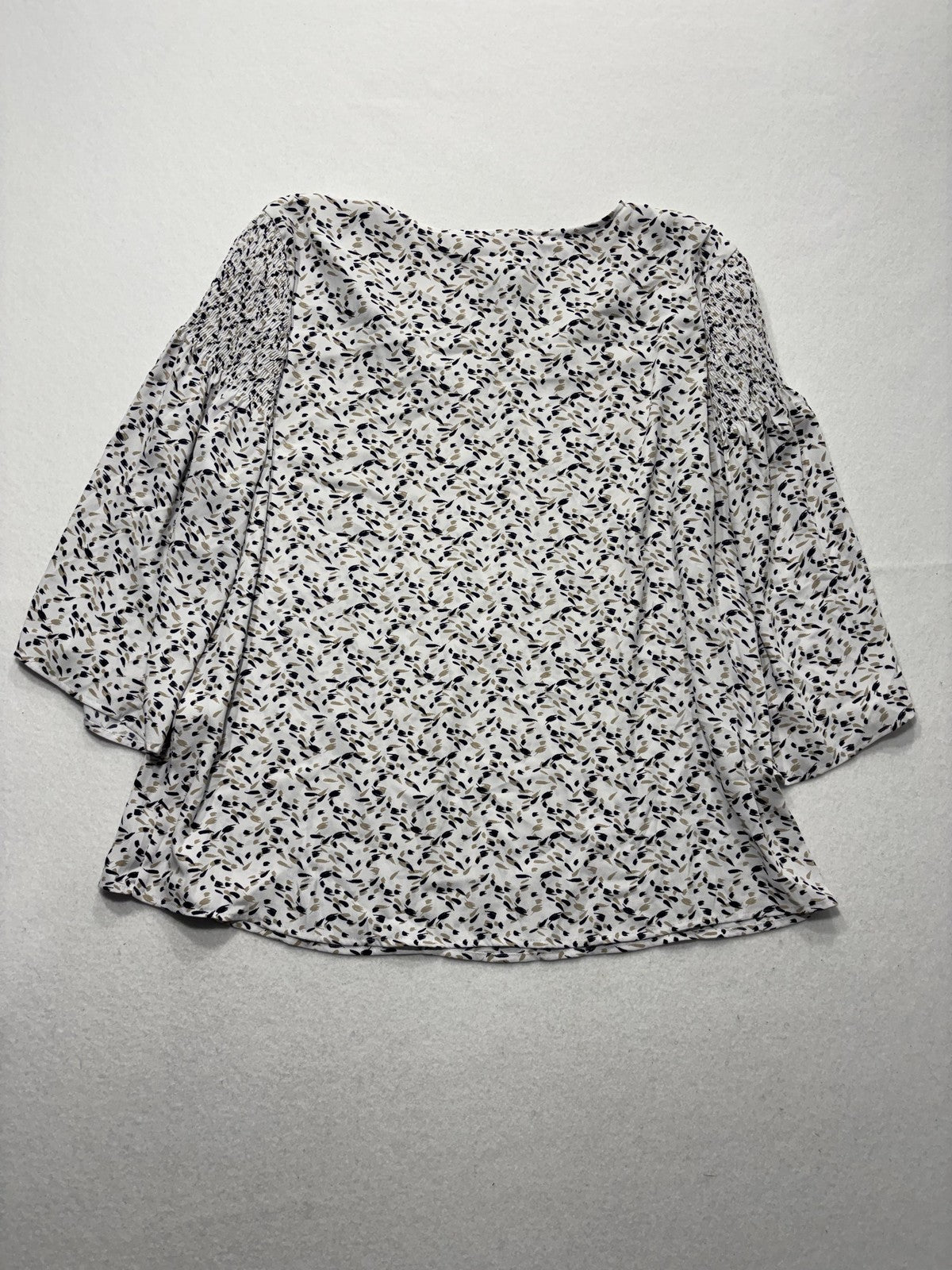 Chico's Blouse Womens 2 White Floral V Neck 3/4 Bell Sleeve Lightweight Tunic