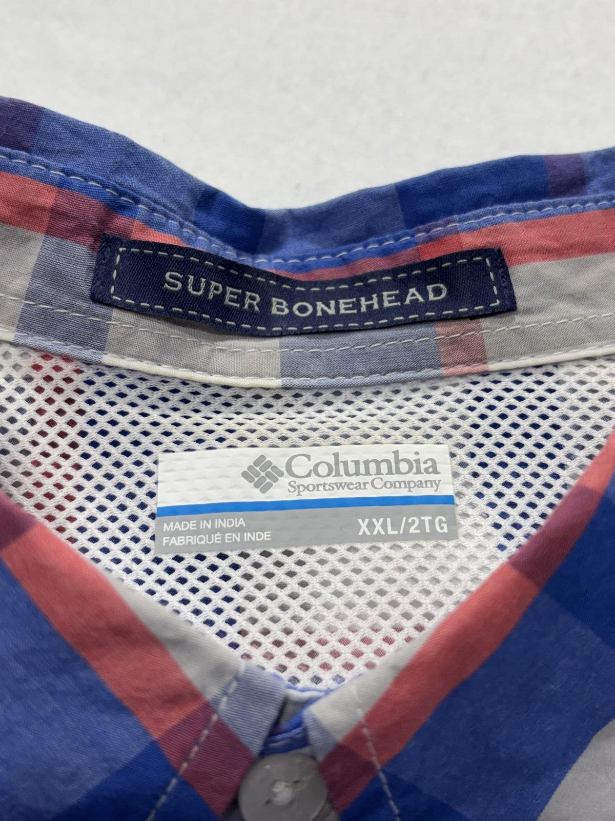 Columbia PFG Super Bonehead Shirt Mens 2XL Blue Short Sleeve Fishing Button Up