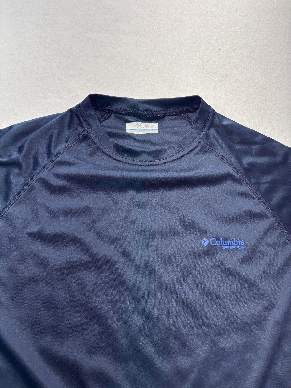 Columbia PFG Omni-Shade Shirt Mens Medium Blue Long Sleeve Fishing USA Flag
