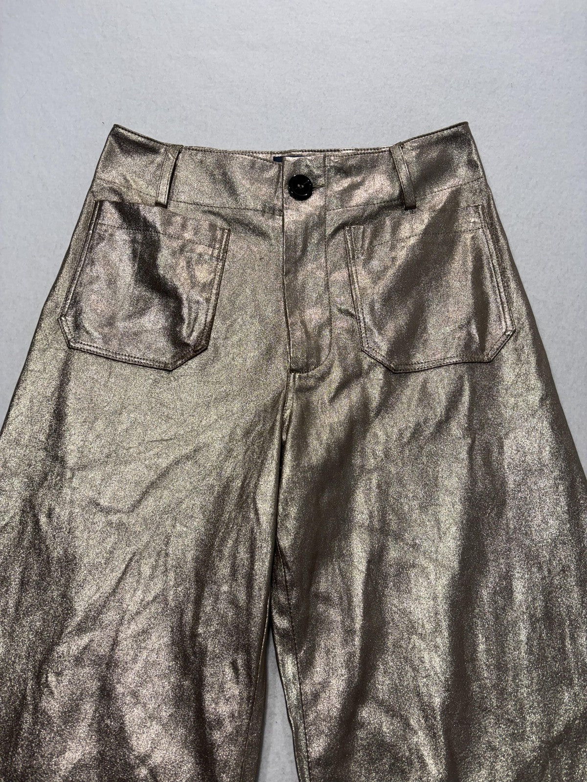Maeve Pants Womens 26 Gold Colette Metallic Cropped Wide Leg Anthropologie