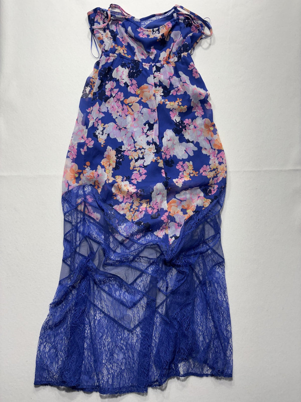 Candies Dress Juniors Medium Blue Floral Lace Maxi Scoop Neck Lined Sundress