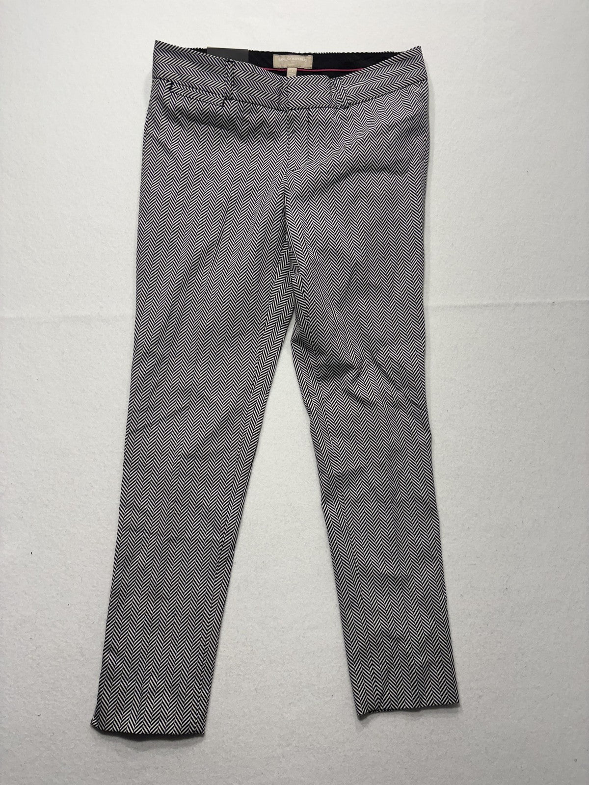 Banana Republic Dress Pants Womens 4 Black White Herringbone Sloan Slim Ankle