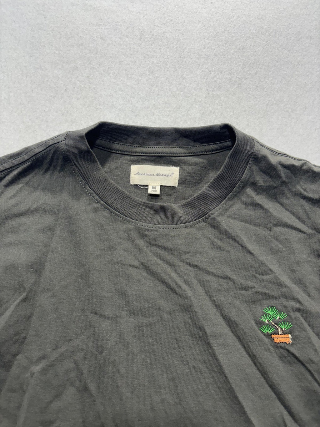 American Garage Shirt Mens Medium Gray Bonsai Tree Embroidered Graphic Tee