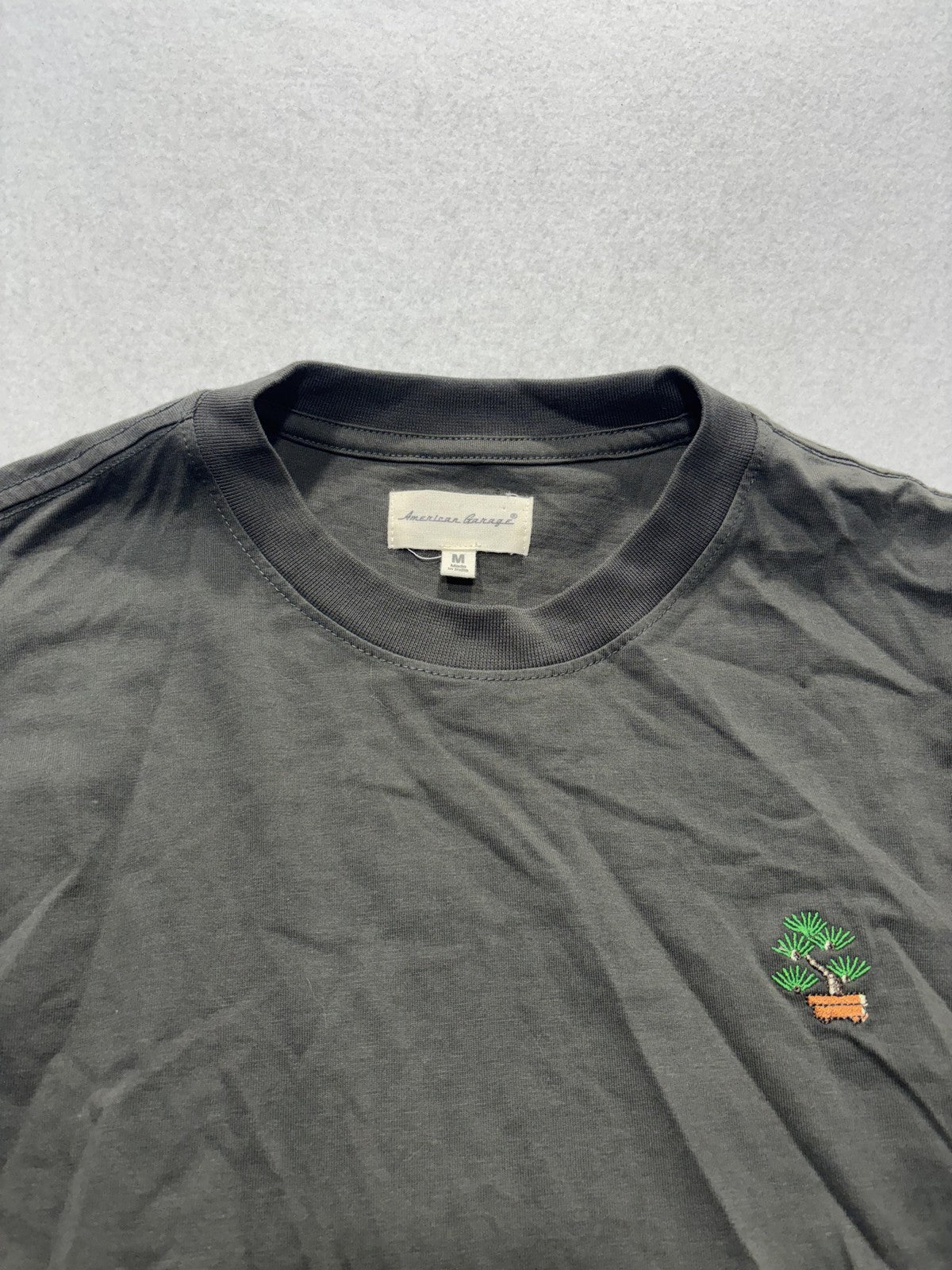 American Garage Shirt Mens Medium Gray Bonsai Tree Embroidered Graphic Tee