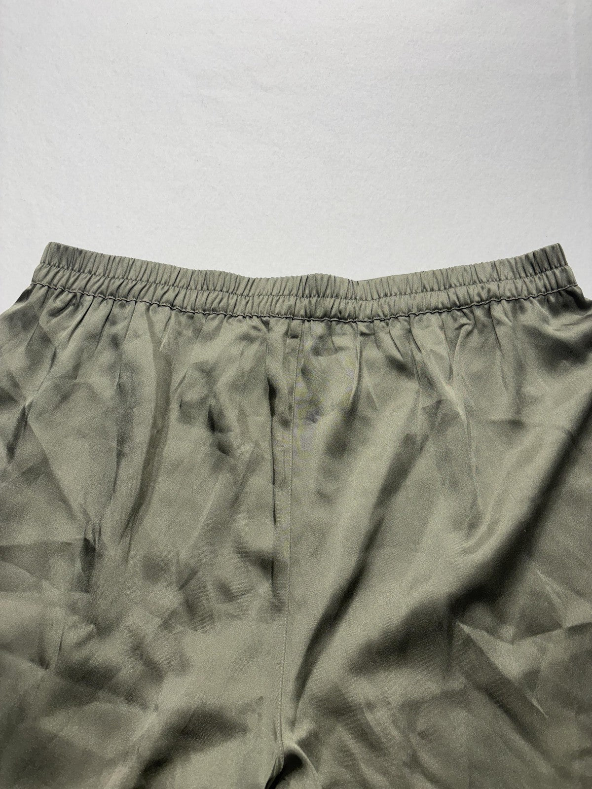 DKNY Pants Womens XL Green Satin Cropped Wide Leg Elastic Waist Pull On Culotte