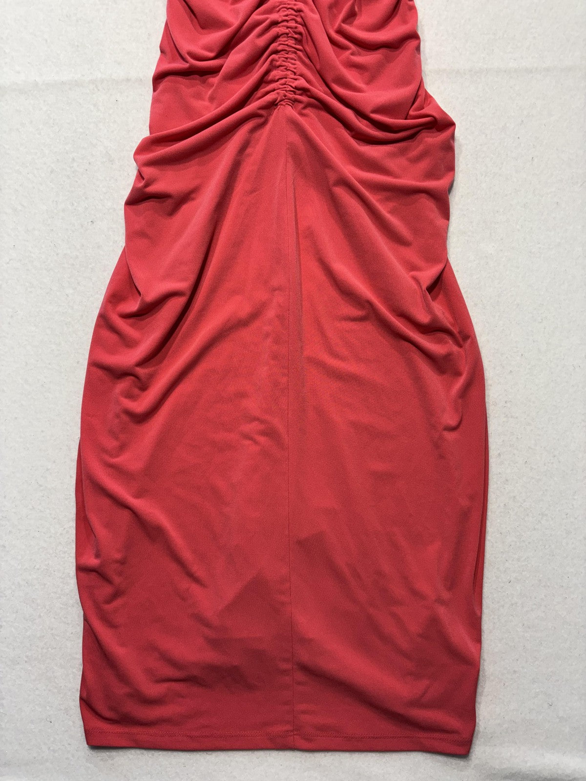 Miguel Michelles Dress Womens Large Red Ruched Scoop Neck Sleeveless Long Sheath