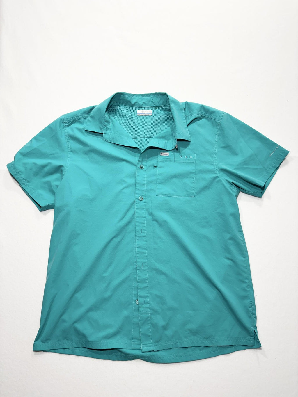 Columbia PFG Omni-Shade Shirt Mens Large Blue Short Sleeve Fishing Button Up