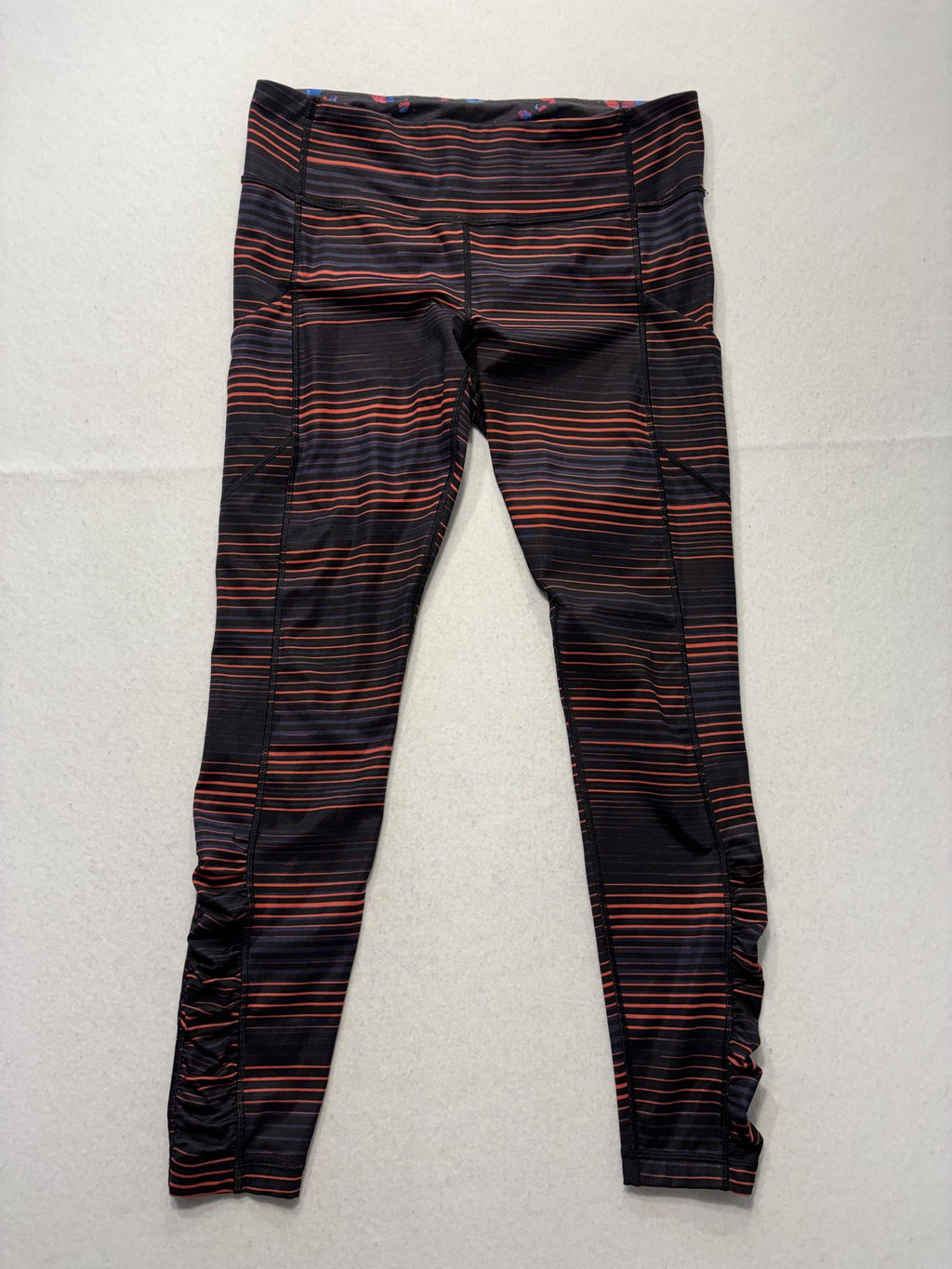 Lululemon Leggings Womens 10 Black Striped High Rise 28.5" Inseam Ankle Pockets