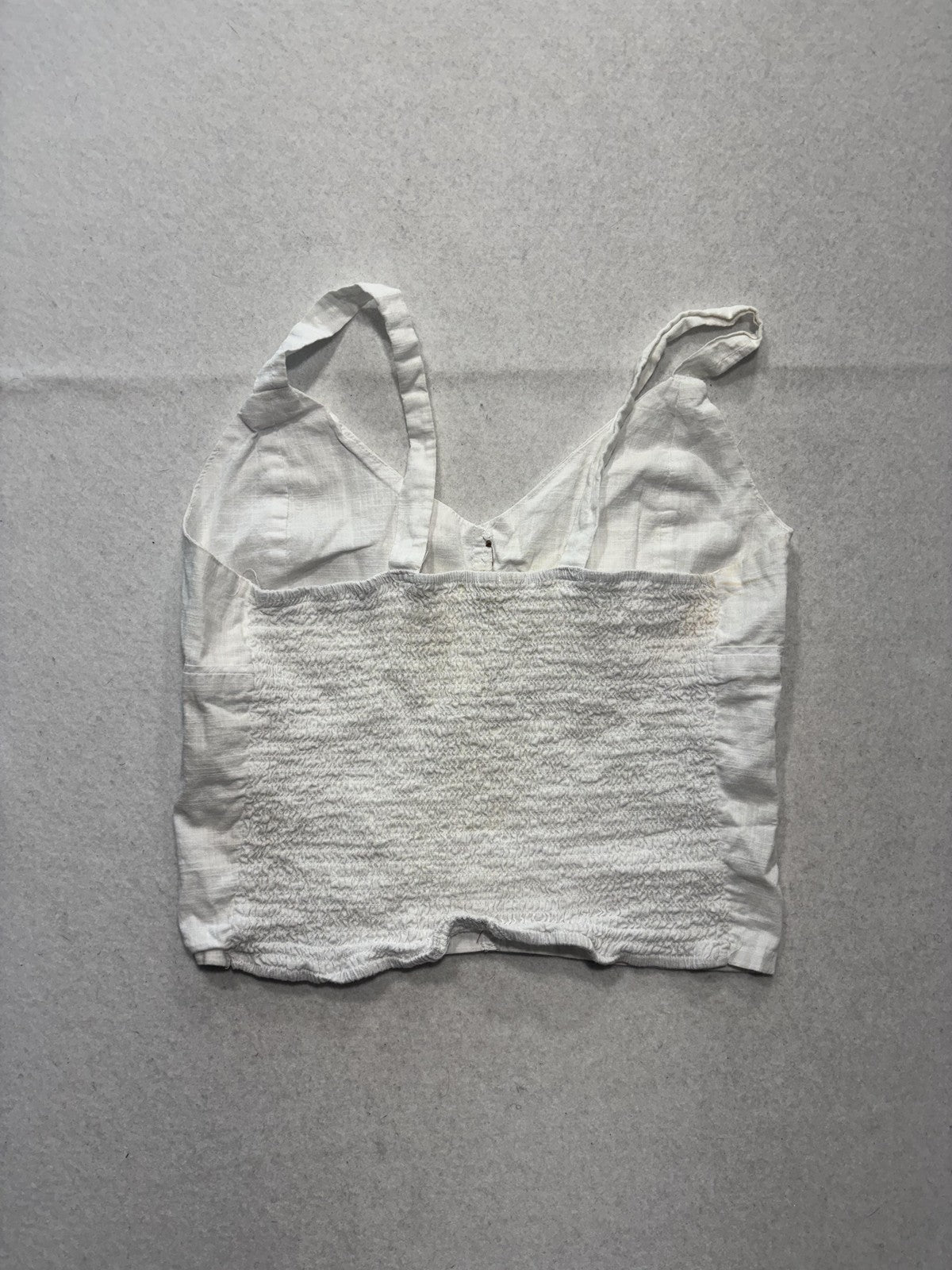 Low Notes Tank Top Womens L White Button Front Smocked Cotton Summer Camisole