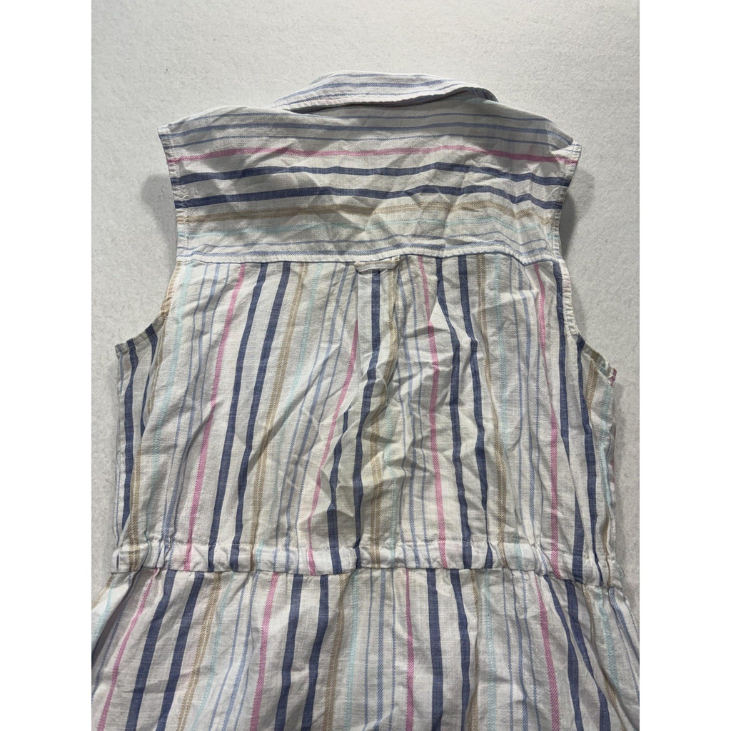 Time And Tru Womens M Multicolor Stripe Sleeveless Button Shirt Dress