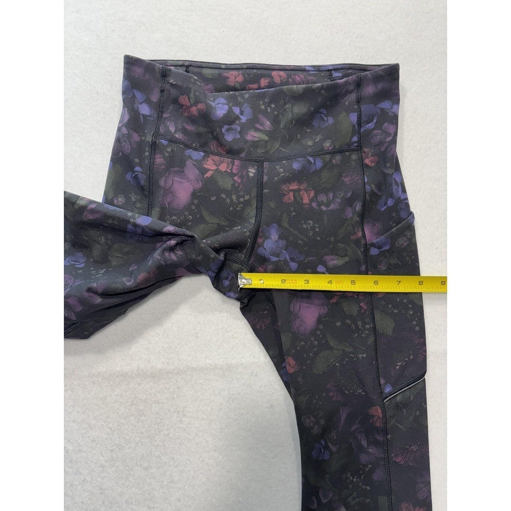 Lululemon Leggings Womens 4 Black Floral High Rise Pocket Ankle Stretch Athletic