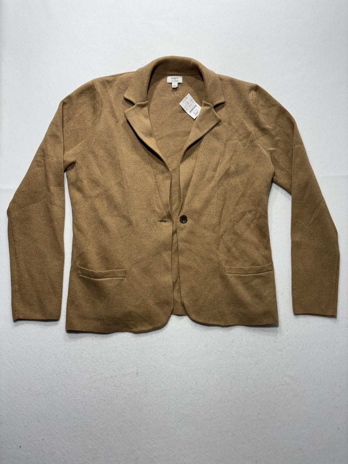 J.Crew Blazer Womens L Brown Knit Cotton One Button Lightweight Jacket Casual