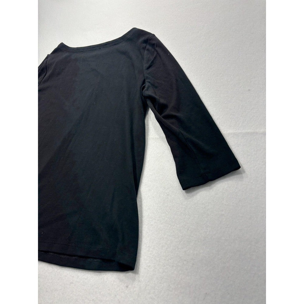 Chico's Shirt Womens 2 Black Boat Neck 3/4 Sleeve Cotton Jersey Tee Casual Top