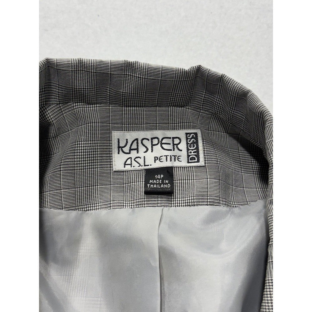 Kasper ASL Jacket Dress Womens 14P Gray Plaid Short Sleeve Belted 7K36BP NEW