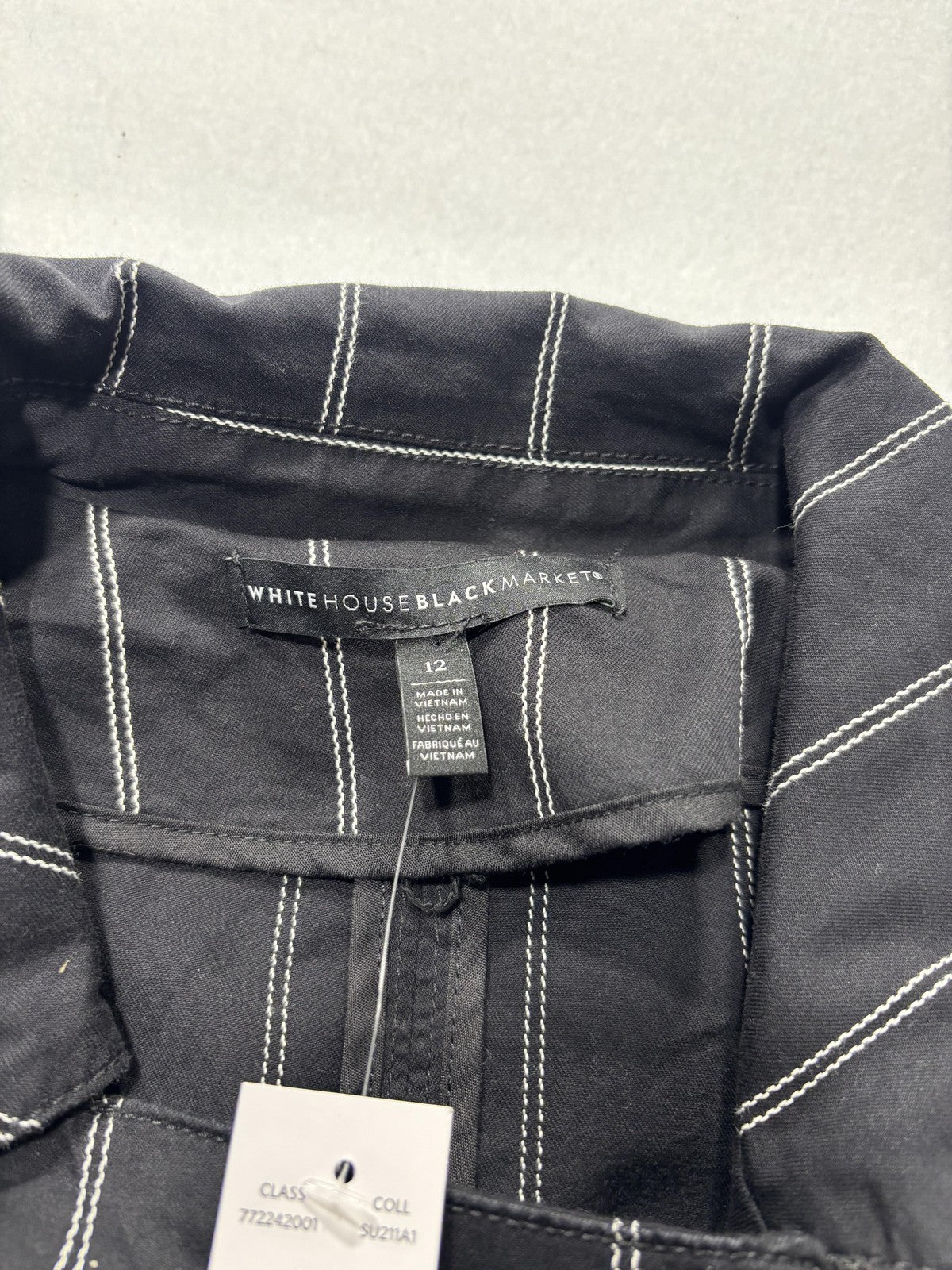 White House Black Market Moto Jacket Womens 12 Black Stripe Twill Zip Short
