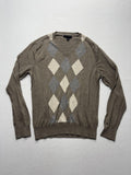 Banana Republic Sweater Mens Medium Brown Argyle V Neck Silk Blend Knit Pullover