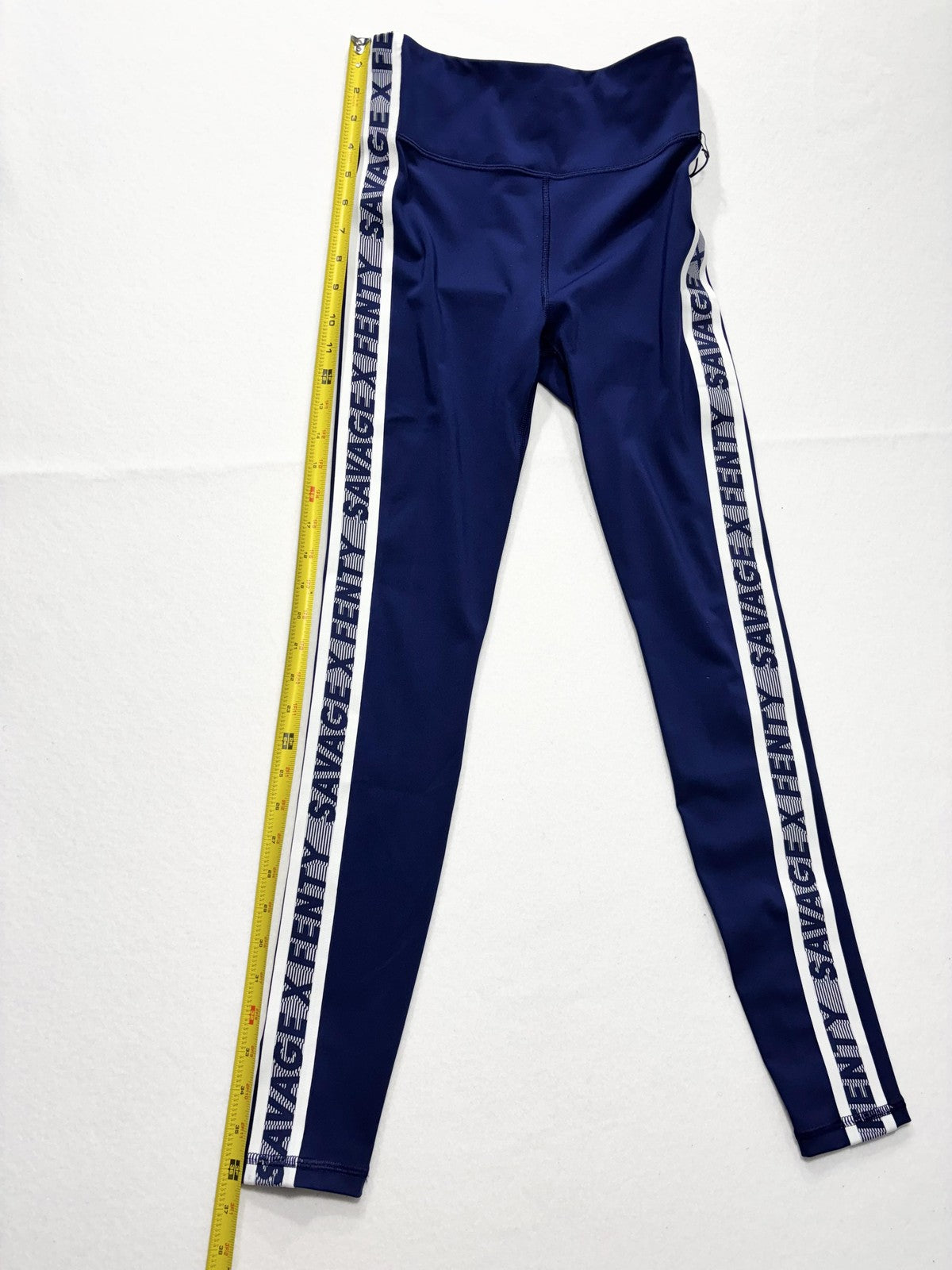 Savage X Fenty Leggings Womens Small Blue High Rise Logo Side Stripe Sport Ankle
