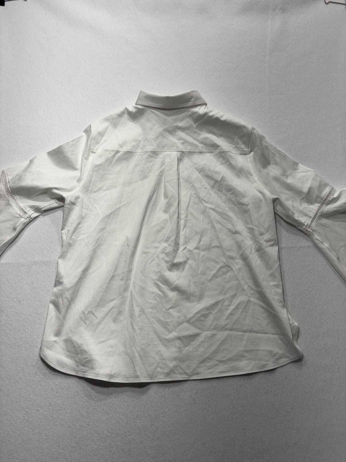Chico's Blouse Womens 12 White Button Front Collared 3/4 Bell Sleeve Tunic Top