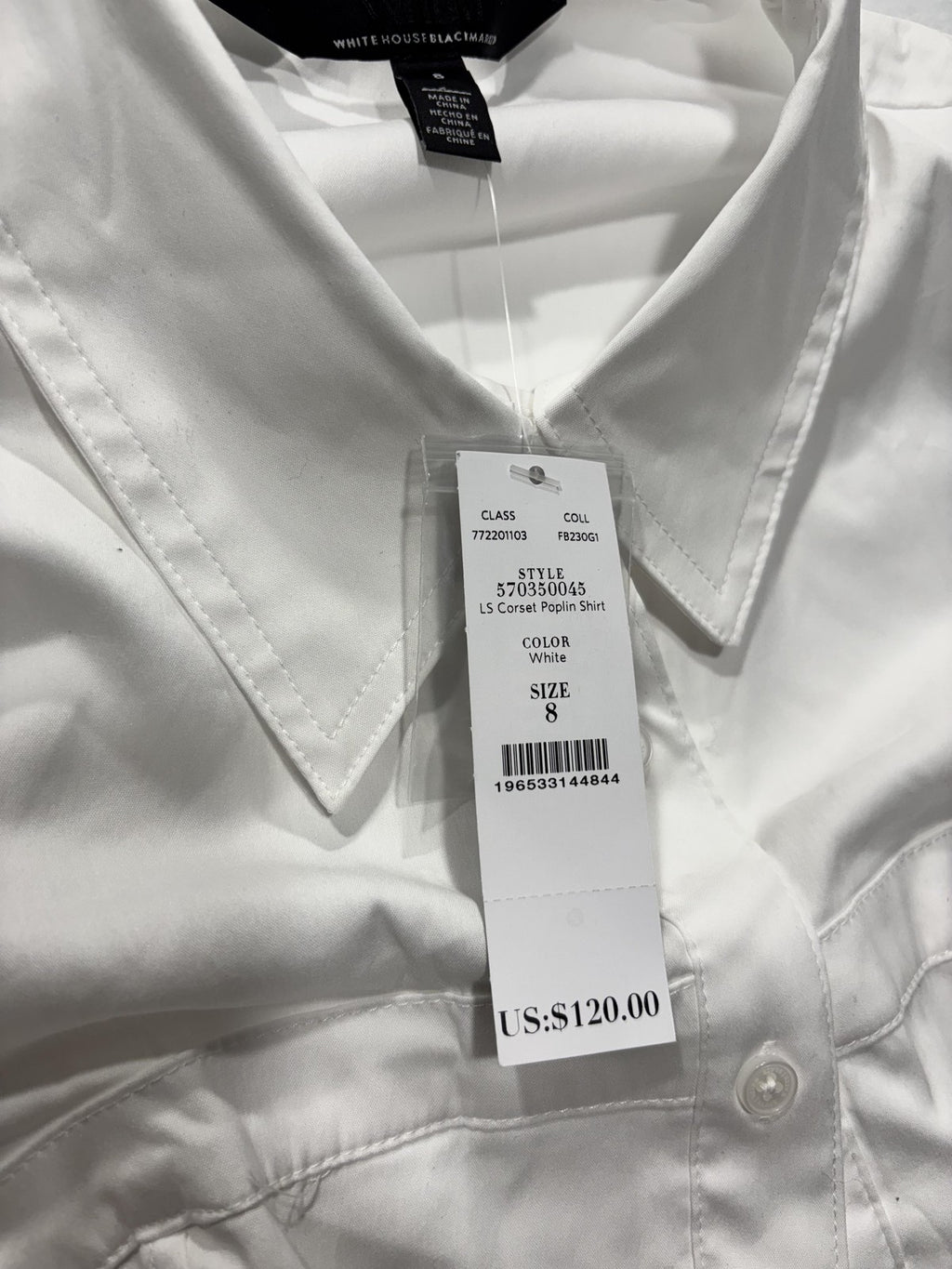 White House Black Market Button Up Shirt Womens 8 White Corset Poplin Top