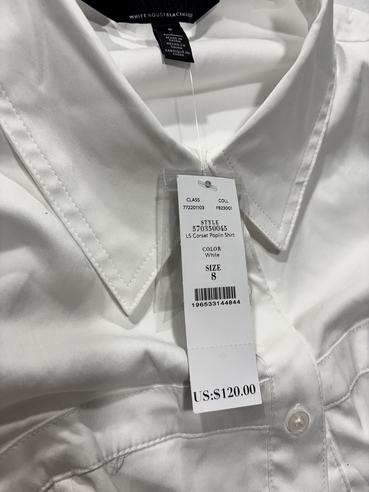 White House Black Market Button Up Shirt Womens 8 White Corset Poplin Top